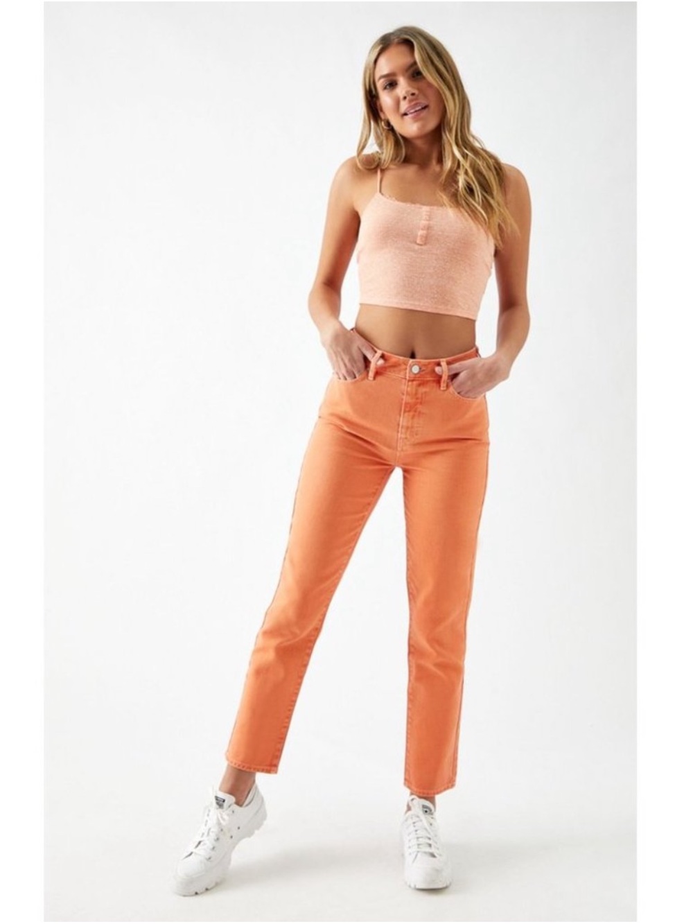 PacSun High-Rise Cropped Jeans in Coral Orange